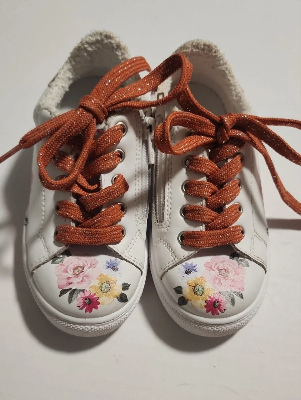 MONNALISA Genuine Leather Floral Sneakers Made in Italy, Size 10